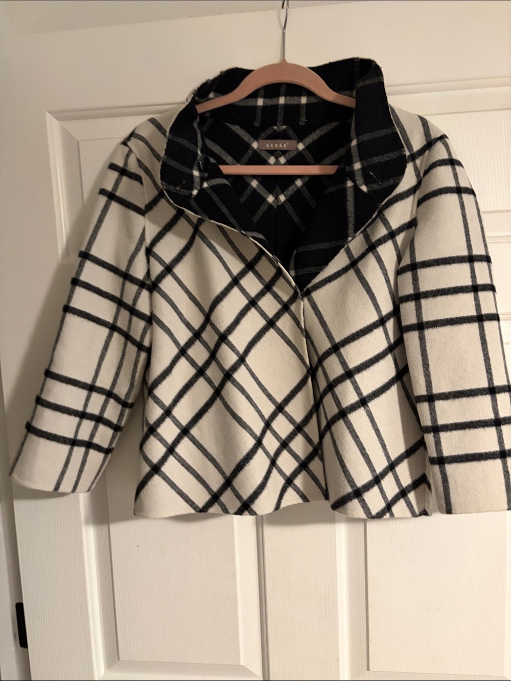 Kenar Black and White Plaid Pea Coat